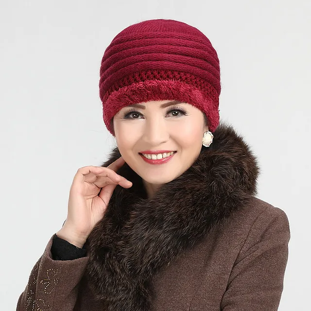 Winter Thick Warm Hats for Older Women Wool Knitted Skullies & Beanies