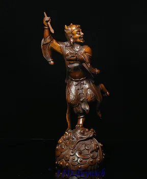 

christmas 7" Chinese Folk myth Boxwood wood Carve KuiXing Point Bucket Kui Xing God Statue halloween