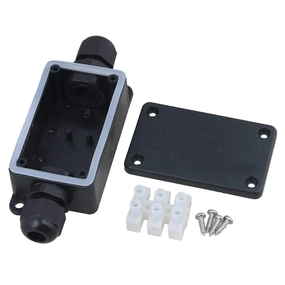 

Waterproof Black IP65 Plastic Cable Wire Connector Gland Electrical 2-Cable Junction Box with PA9-03 Terminal