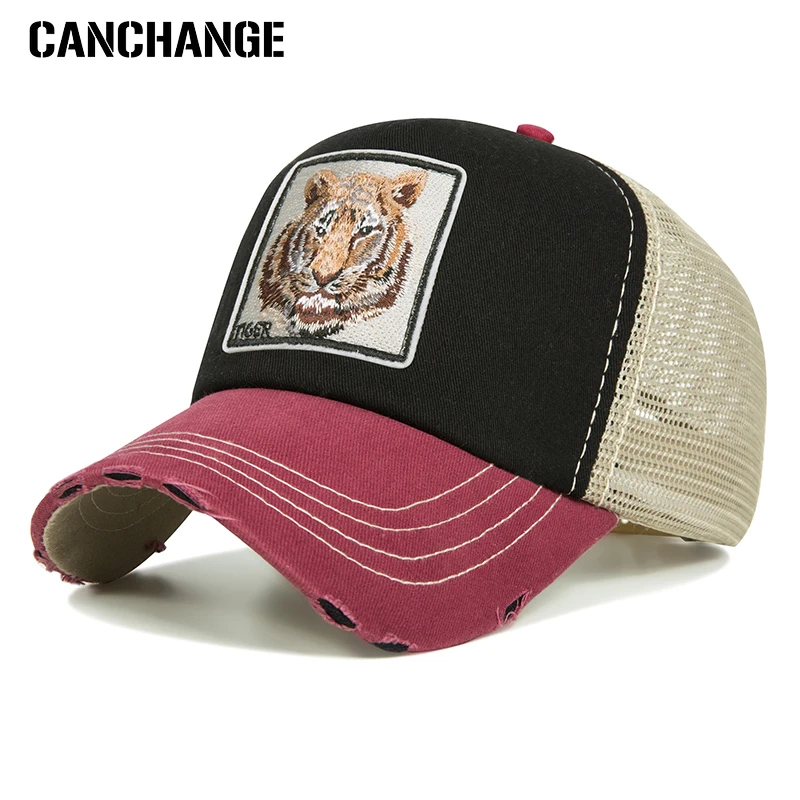 

Fashion Snapback Trucker Hat For Men Summer Breathable Mesh Baseball Cap Women Tiger Embroidery Hip Hop Casquette Unisex Bone