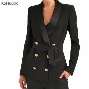 

KoHuiJoo Black White Blazer Jacket Women Slim Fit High Quality Golden Button Fashion Blazer Femenino Ladies Suit Jackets