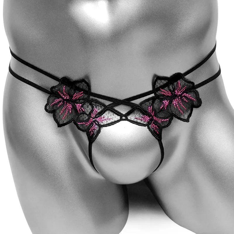 

Open Crotch Sissy Thong Panties Embroidery Flower Sexy Lingerie for Sissy Men G string Underwear Gay Male Underpants Bikini
