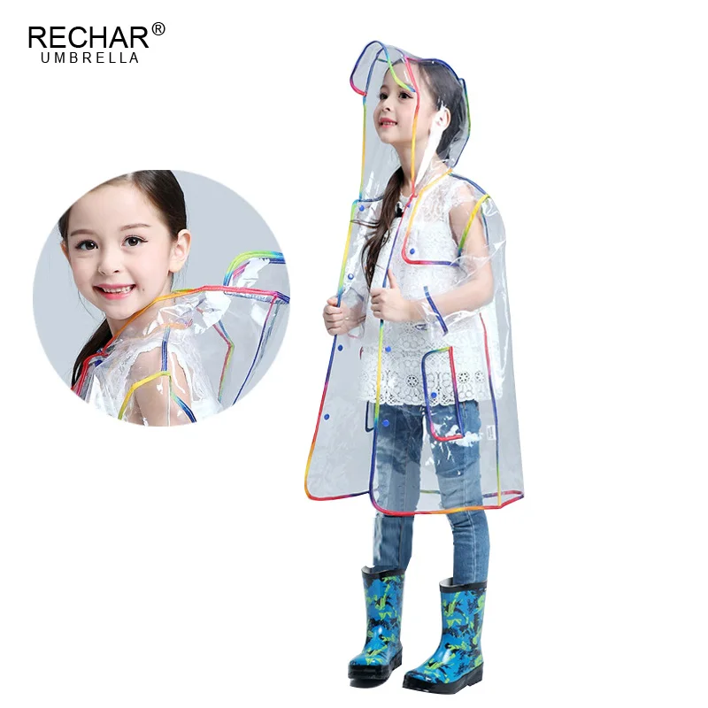 

Transparent Hooded Multicolor Edge Children Raincoat Fashion Long Rain Jacket Women Poncho Impermeable Outdoor Kids Rain Coat