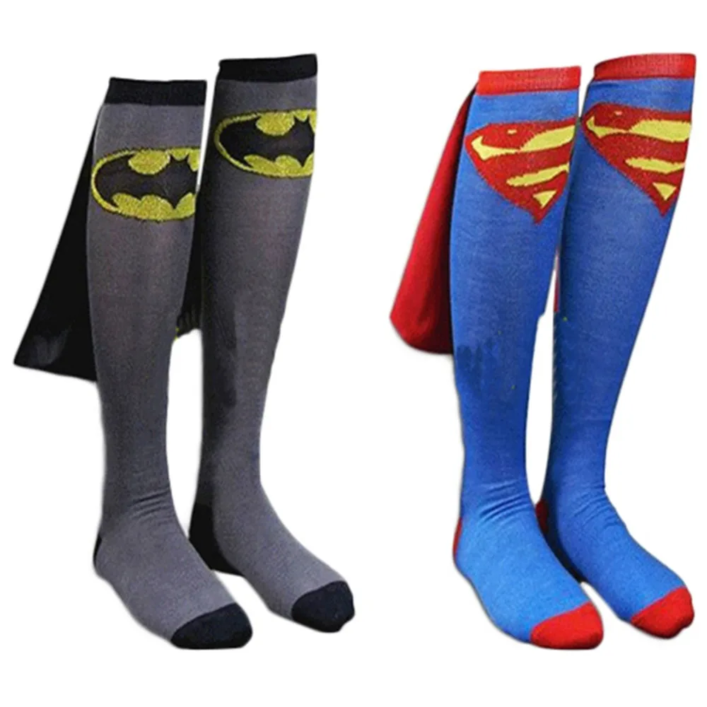 

3 PCS Stockings Batman Superhero Cosplay Wonder Woman Costume Props Knee High With Cape Soccer Socks Cartoon Stockings Kids