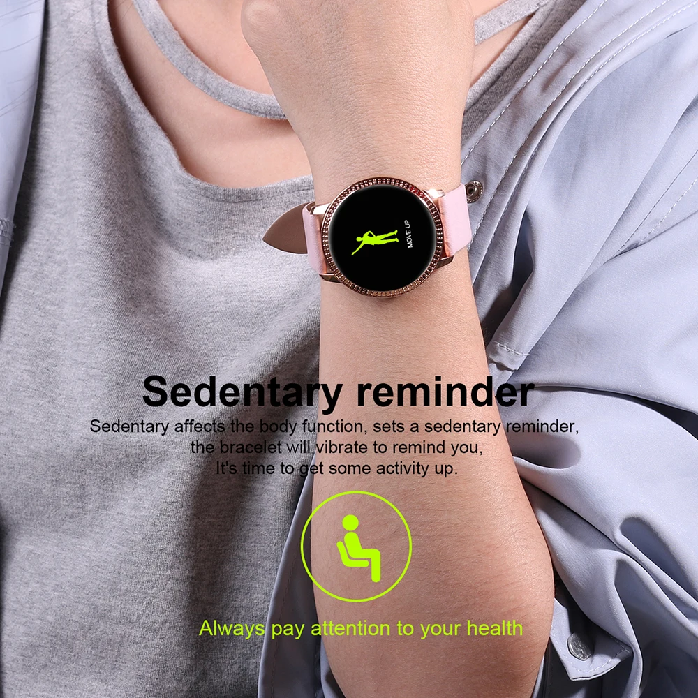 LEMFO CF18 1.22 Inch Smart Watch Waterproof IP67 Blood Pressure Monitoring Metal Starp Multi Sport Modes SmartWatch Women Band