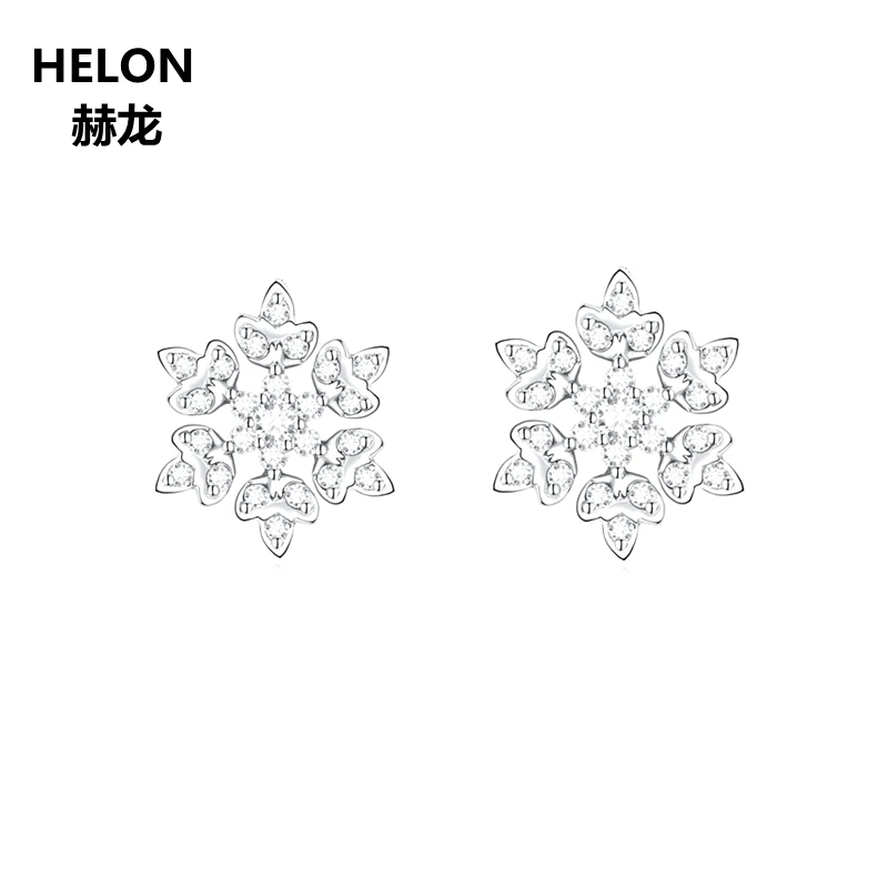 

Solid 14k White Gold Women Stud Earrings Cubic Zirconia CZ Earrings Engagement Wedding Fine Jewelry Unique Snowflake