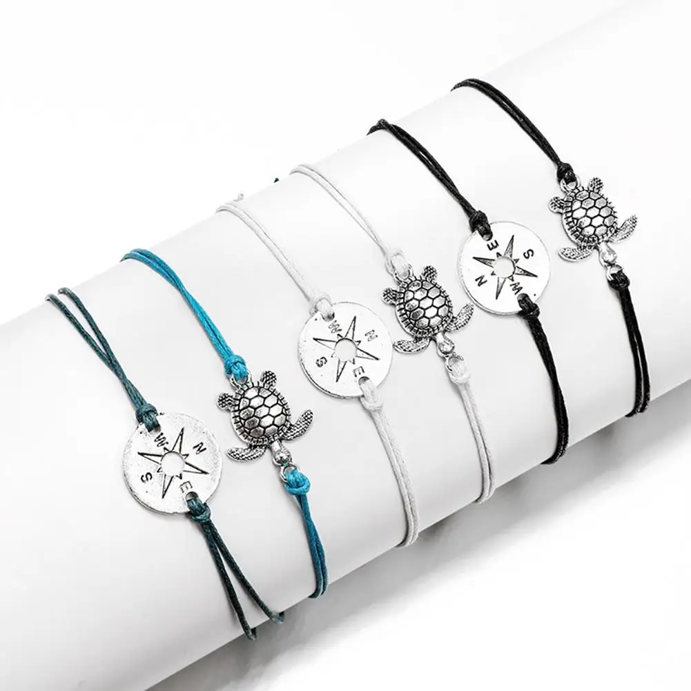 

2Pcs/Set Turtle Compass Charm Adjustable Bracelet Anklet Women Beach Jewelry New
