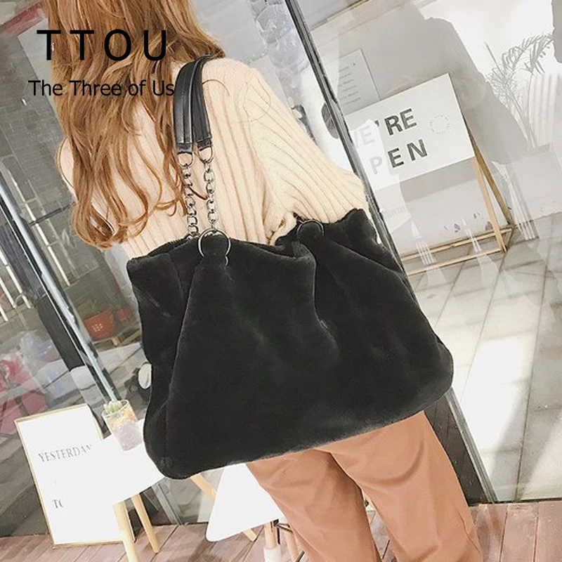 

TTOU Women Winter Warm Handbags Female Casual Large Totes Bag Faux Fur Shoulder Bags Shopping Bag Bolsas Femininas
