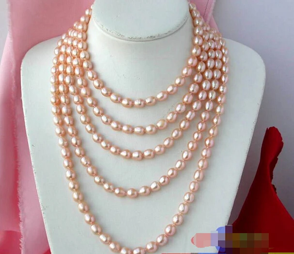 

A P1048 LONG 100" 10MM PINK RICE FW CULTURED PEARL NECKLACE