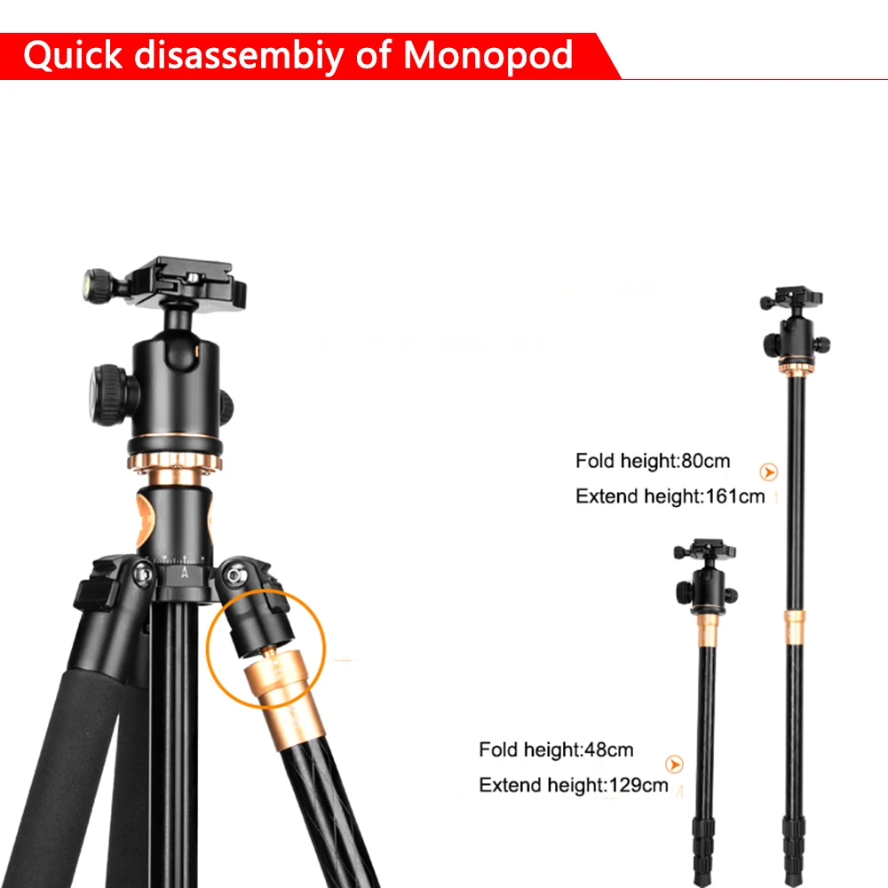  TRAVOR Stand Professional Portable Camera Tripod 61 inch Portable Travel Trip System Horizontal Tri