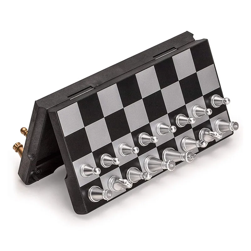 Mini 16.5x16.5cm Magnetic Foldable Chess Set Gold & Silver Portable For Travel Board Game Complete Playing Pieces Included Mini 16.5x16.5cm Magnetic Foldable Chess Set Gold & Silver Portable For Travel Board Game Complete Playing Pieces Included