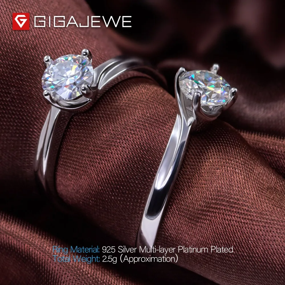 GIGAJEWE Moissanite кольцо 0.8ct VVS1 круглой огранки F цвет Лаборатория алмаз 925 серебряные ювелирные изделия символ любви женщина подружка Ухаживание подарок