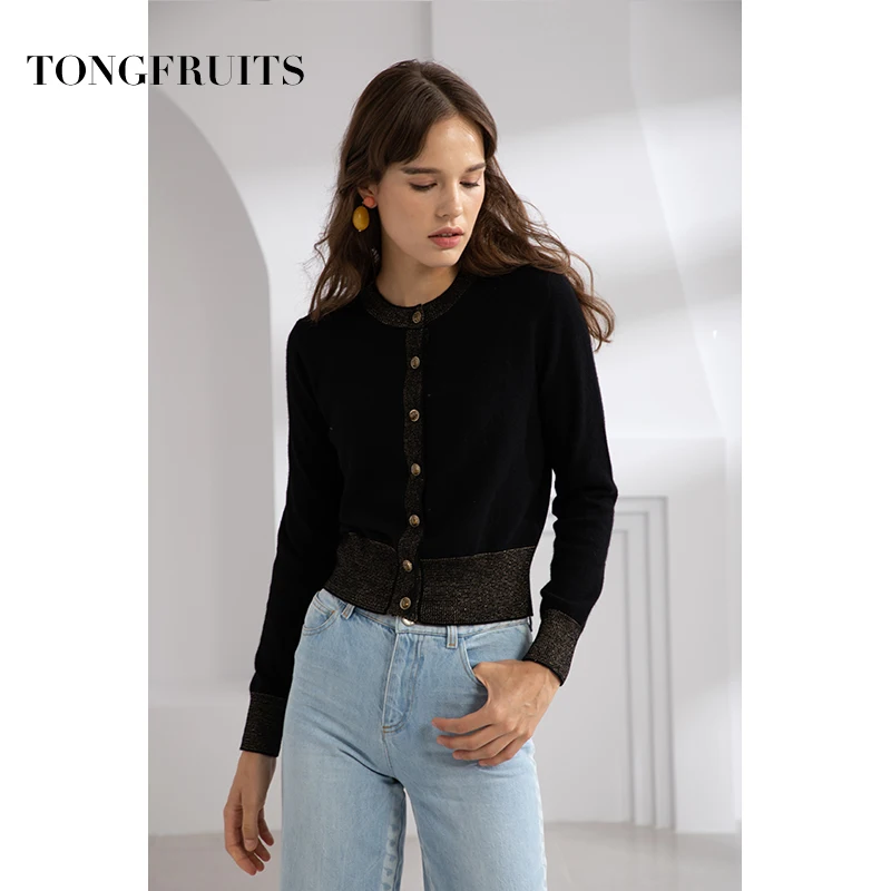 

Sweater Autumn Winter women Geometric Animal Pattern Long Sleeve Knit Black Sweater Round Neck Single-breasted Cashmere Cardigan
