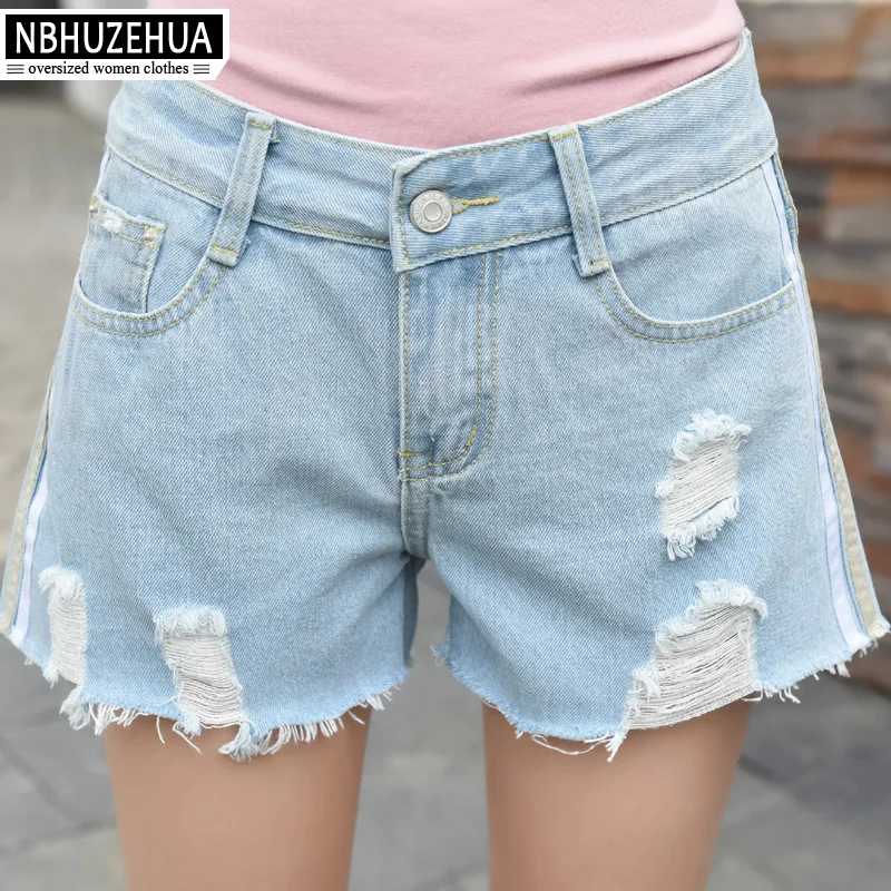 NBHUZEHUA G3068 Women Denim Shorts Ripped Loose Jeans Shorts Mid Waist