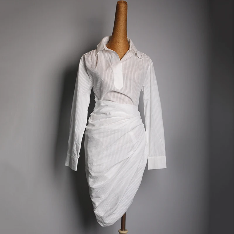 TWOTWINSTYLE платье рубашка женское с длинным рукавом Ruched Туника высокая Талия Bodycon