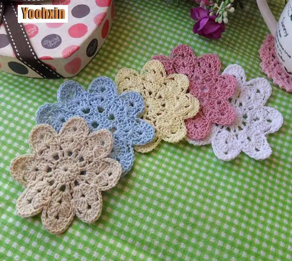 

Modern Lace cotton placemat cup tea dish coaster mug holder dining kitchen table place mat cloth round Crochet doilies drink pad