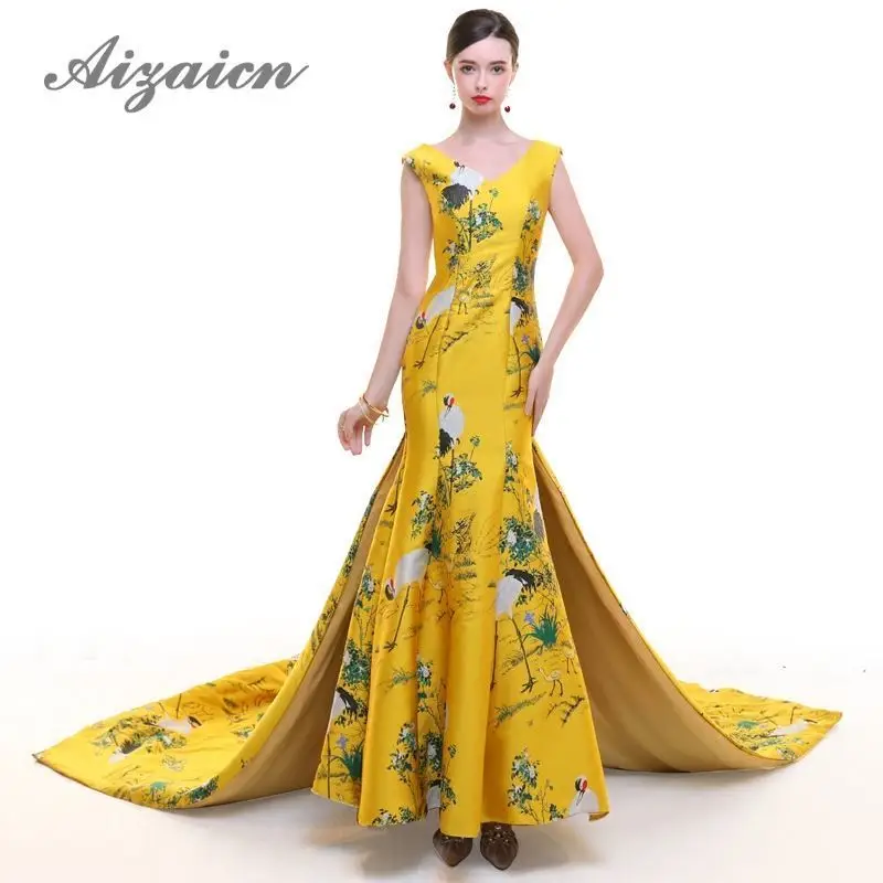 Желтый кран атлас вышивка Cheongsam Роскошные шлейфом китайская мода платье Элегантный Восточный вечерние платья 12 Стиль пользовательские - Цвет: 7