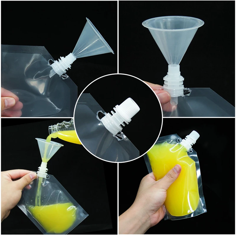 

1pc Plastic Spout Pouch Juice Stand-up Wine Milk Coffee Liquid Beverage Flask BPA Free Food Materials Storage Bags With Funnel