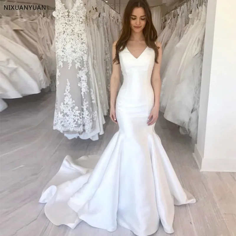 Элегантное атласное с юбкой-русалкой свадебное платье Vestido De Noiva Trouwjurk Труба Свадебное платье Свадебные платья