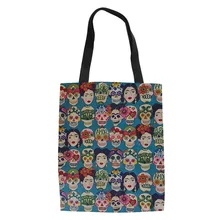 THIKIN женские складные сумки для покупок сахарный череп печать сумки на плечо для женщин женская большая емкость холщовые сумки на заказ