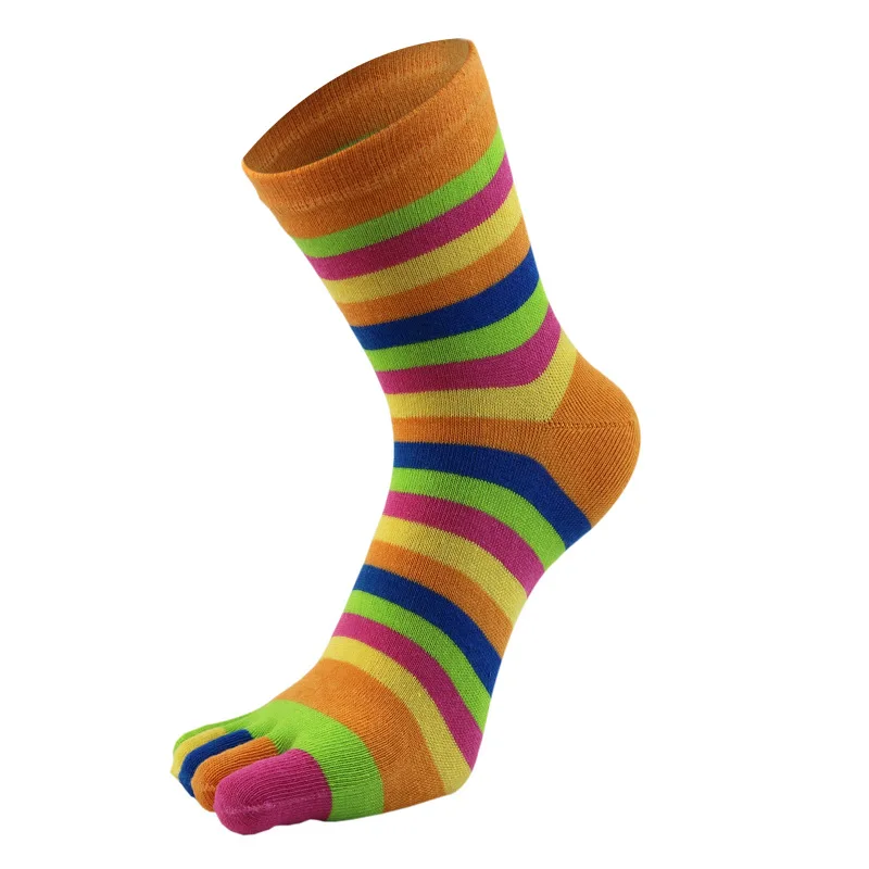 5 цветов, новые модные женские носки с забавными полосками, хлопковые носки с пятью пальцами радуги, повседневные Мягкие носки с пальцами, цветные яркие носки
