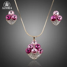 AZORA Rosa Trébol de Ultra Grande Litchi Stellux Cristal Austriaco Pendientes y Collar Conjunto Completo TG0045