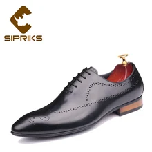 Sipriks/мужские оксфорды из натуральной кожи с острым носком; Кожаные броги с перфорацией; обувь для работы в деловом стиле; Мужская Свадебная обувь