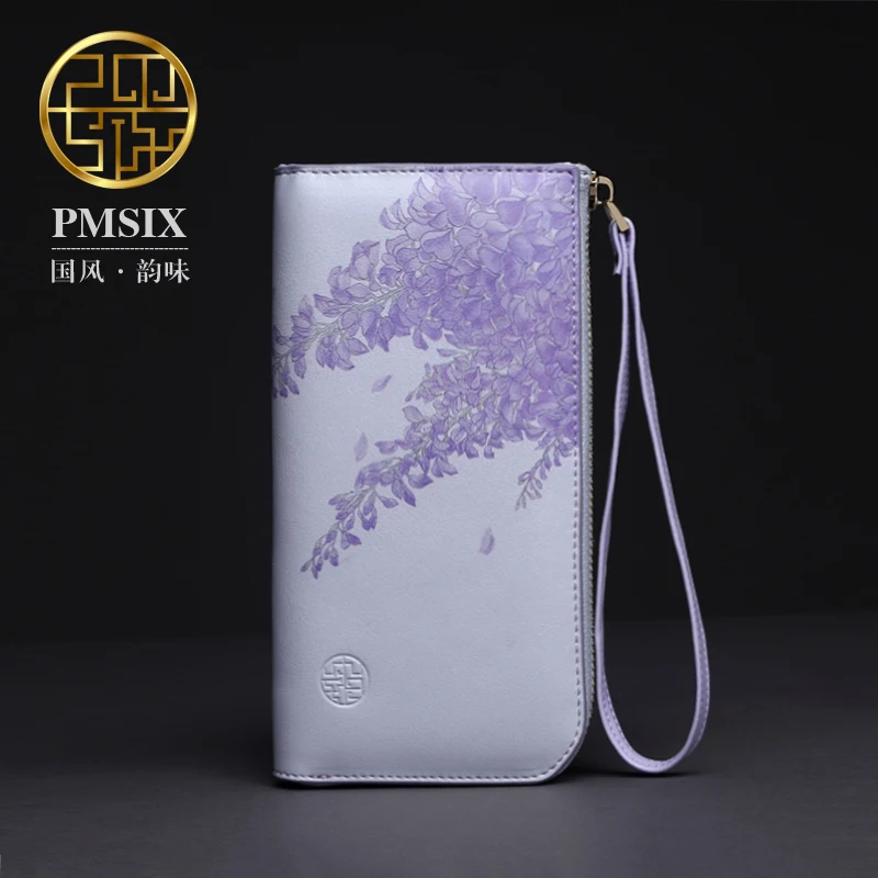 Pmsix 2017 Luxury Chinese Style Women Wallets Cowhide split Leather Party Purse Banquet Clutch Bags Flower