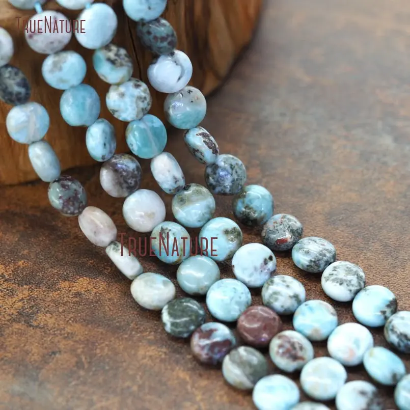 

Delicate Drilled Flat Round Loose Beads Larimar Jewelry Stone Smooth Round Beads Findings In 10 mm BE10823