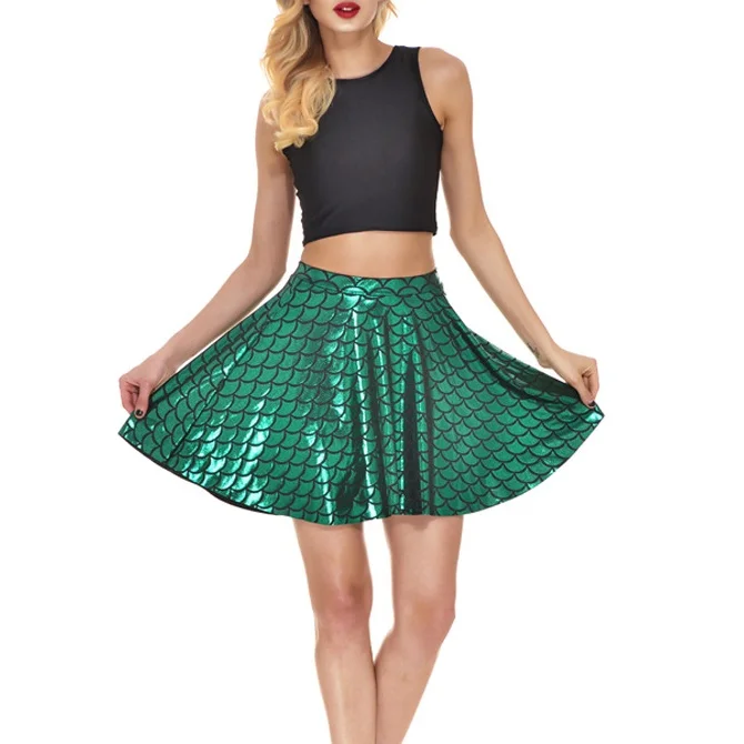 Women Sexy Pleated Skirts Tennis Bowling Bust Shorts Skirts Fish Scale