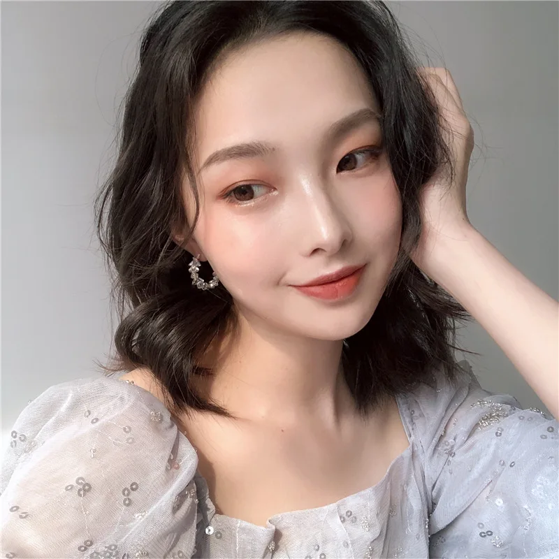 

Korean Transparent Crystal Irregular Geometry Hollow Round Long Dangle Earrings Big Drop Earrings for Women Jewelry Fashion