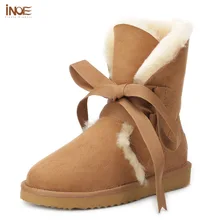 Из натуральной овечьей кожи Натуральная кожа на шнуровке модные зимние сапоги для женщин природа шерсть зимняя обувь с мехом красный Высокое качество