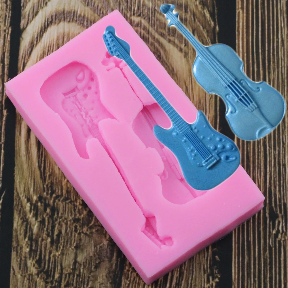 Decoration De Gateau Fondant En 3d Outils De Decoration De Gateaux Violon Moule En Silicone Guitare Electrique Moule A Fondant Aliexpress