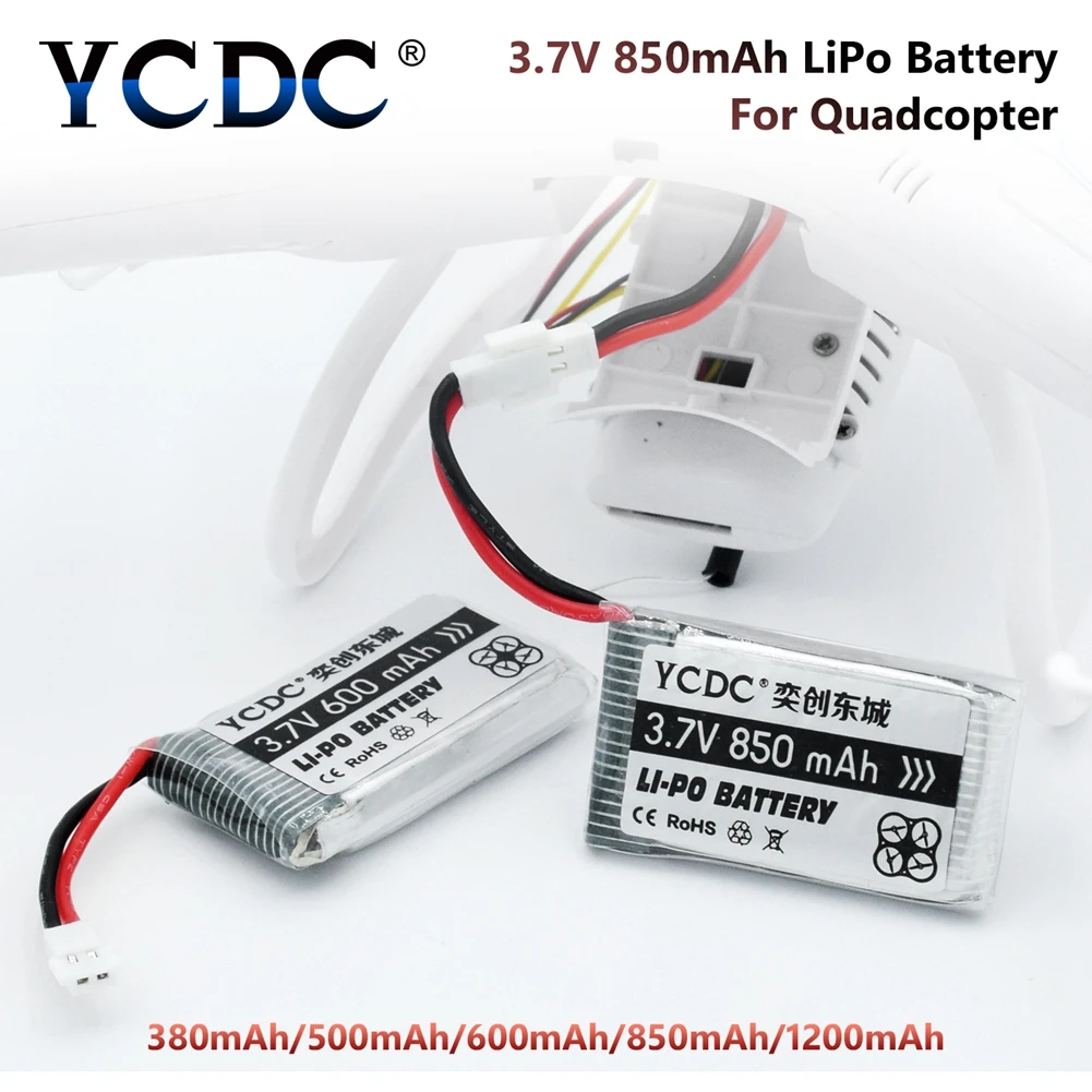 YCDC Li-Po аккумулятор 3,7 V 380, 500, 600, 850, 1200 mAh для Hubsan Дрон с перезаряжаемым аккумулятором батареи для камеры квадрокоптера игрушечный самолет