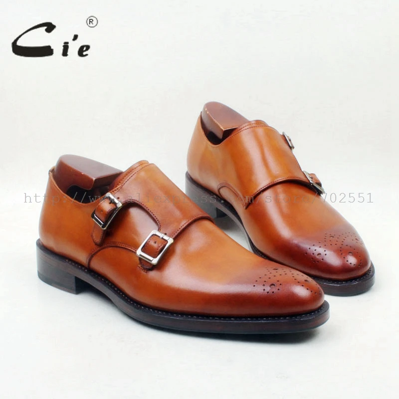 cie Round Toe Cut outs Hand Painted Brown Custom Single Monk Straps 100 Genuine Calf Leather