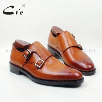 

cie Round Toe Cut-outs Hand-Painted Brown Custom Single Monk Straps 100% Genuine Calf Leather Men Shoe Beathable Handmade MS144
