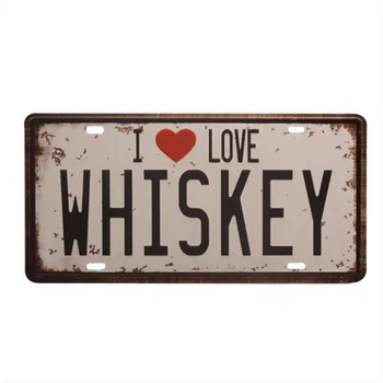 

Vintage Car License Plate Tin Sign Decor Metal Bar Beer Poster I Love Whiskey 15x30CM