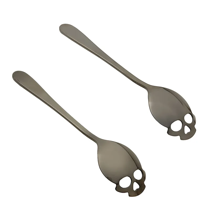 Sugar Skull Tea Spoons Coffee Metal Stirring Slotted Spoon Set 4PCS 304 Stainless Steel, cocktail spoon