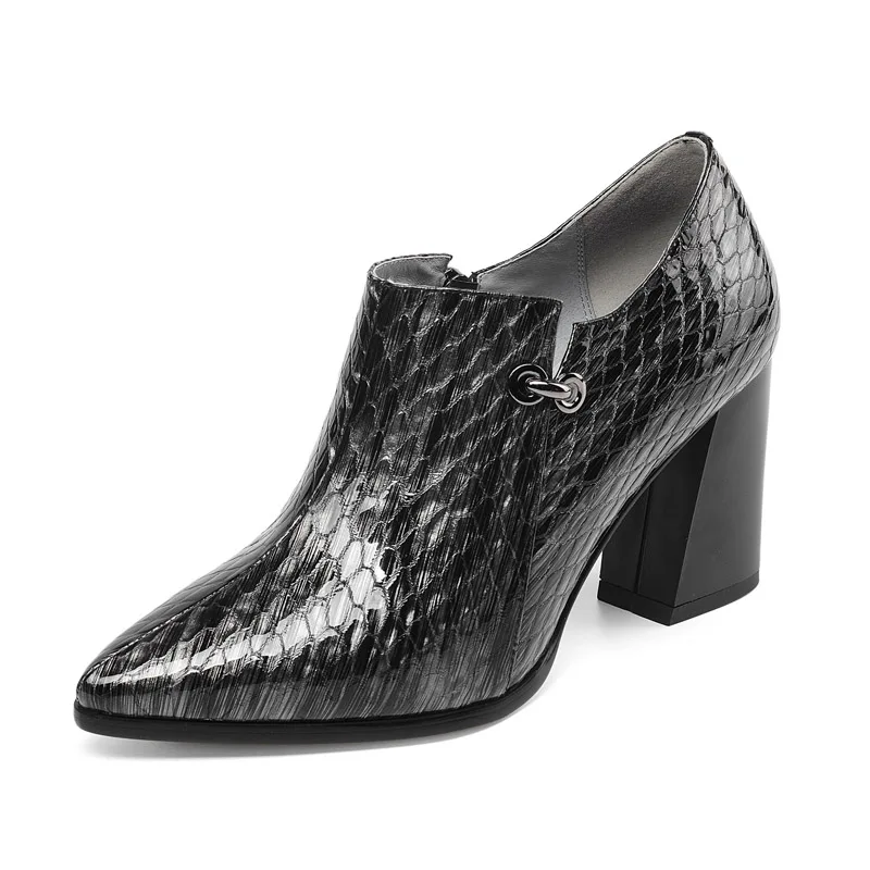 Décoratif Color Serpent Luxe Chaussures Élégant En Avec Simple Talons Dames Haute Épais De Gun blue Simples Mode Marque Femmes Cuir Bouche Pointu Profonde tqE1I