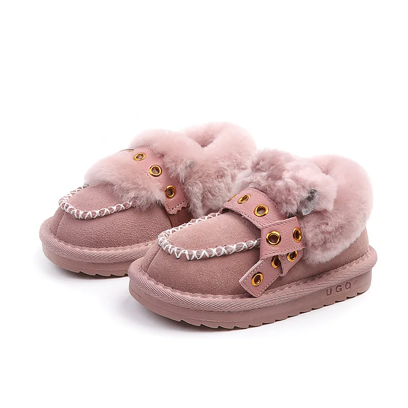 Ботинки для девочек из натуральной кожи и шерсти, Зимние ботильоны, зимняя обувь принцессы, ботинки высокого качества, теплая обувь с