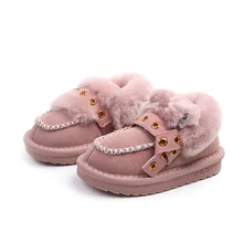 

Girls Boots Genuine Leather Wool Ankle Snow Boots Winter Princess Shoes High Grade Boots Infant Thick Warm Cotton-Padded Shoes