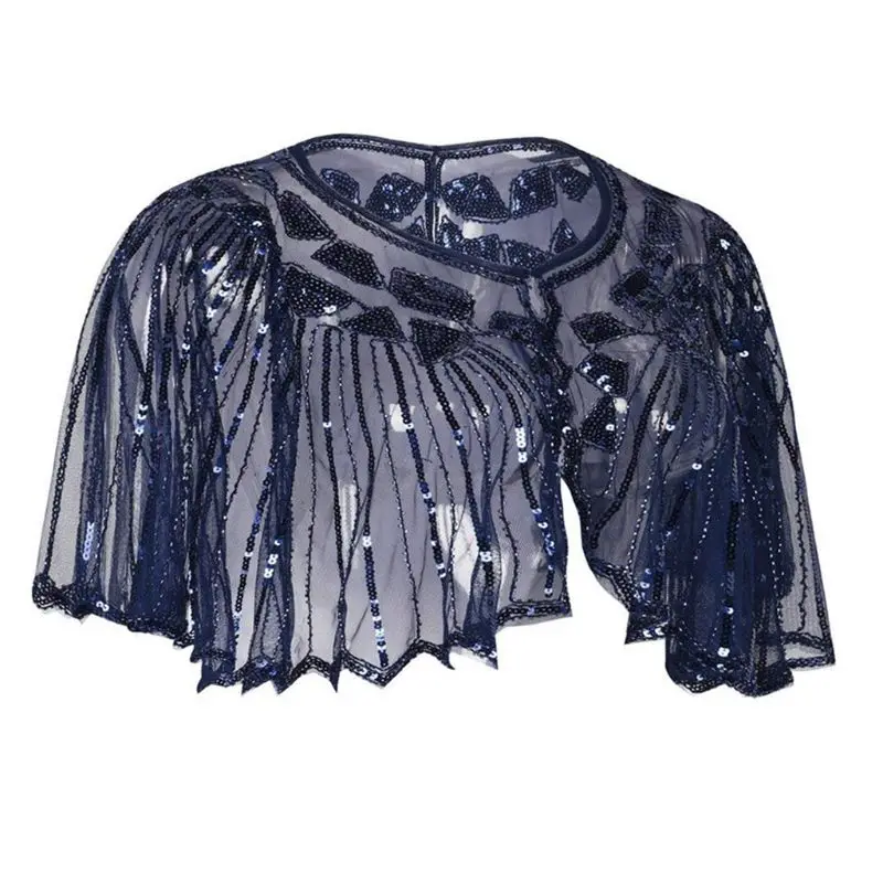

Vintage 1920s European Shawl Glitter Sequins Striped Beaded Sheer Luxury Deco Evening Cape Dance Bolero Flapper Cover Up