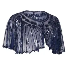 Vintage 1920s chal europeo purpurina lentejuelas rayas con cuentas pura lujo Deco noche capa baile Bolero Flapper cubrir