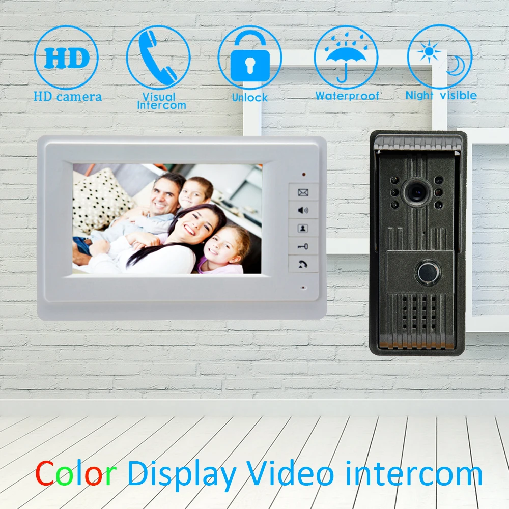 (1 Set) 7 Inch Video Door Phone LCD Colorful Screen Monitor Waterproof Outdoor Unit Door Unlock Talkback Intercom system Access