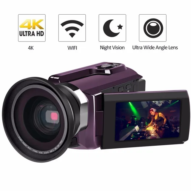 Best Offers 4K Camcorder Video Camera Ultra HD 60 FPS Digital Video Recorder Wifi Night Vision LCD Touchscreen External With Wide Angle Lens