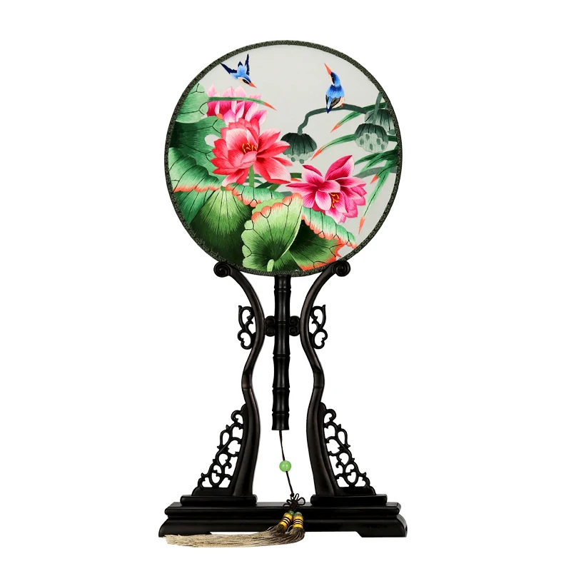 Birds Flower Fan 1 PCS Home Decoration Hand Fan Rose Buttgerfly Peony Embroidery Silk Folding Fan Round Fan Handicraft Gift