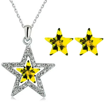 quality Austrian Crystal five pointedtars pendant necklace earring fashion jewelry setlovers gift charms women