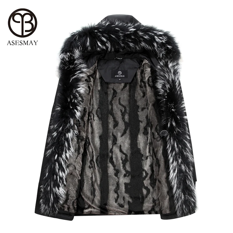 Asesmay, толстый пуховик, Зимняя Мужская парка, белый утиный пух, пальто, высокое качество, с капюшоном, натуральный енот, для-35 градусов, верхняя одежда
