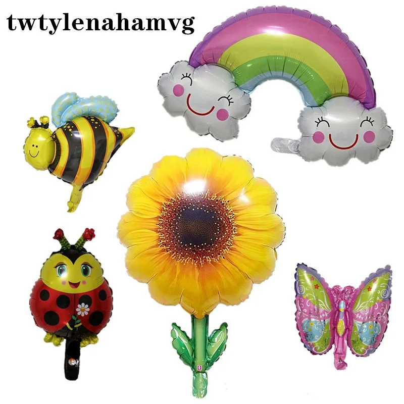 

Mini Ladybug Butterfly Bees Large Rainbow Yellow Sunflower Aluminum Foil Balloon Nature Animal and Plant Teaching Demonstration