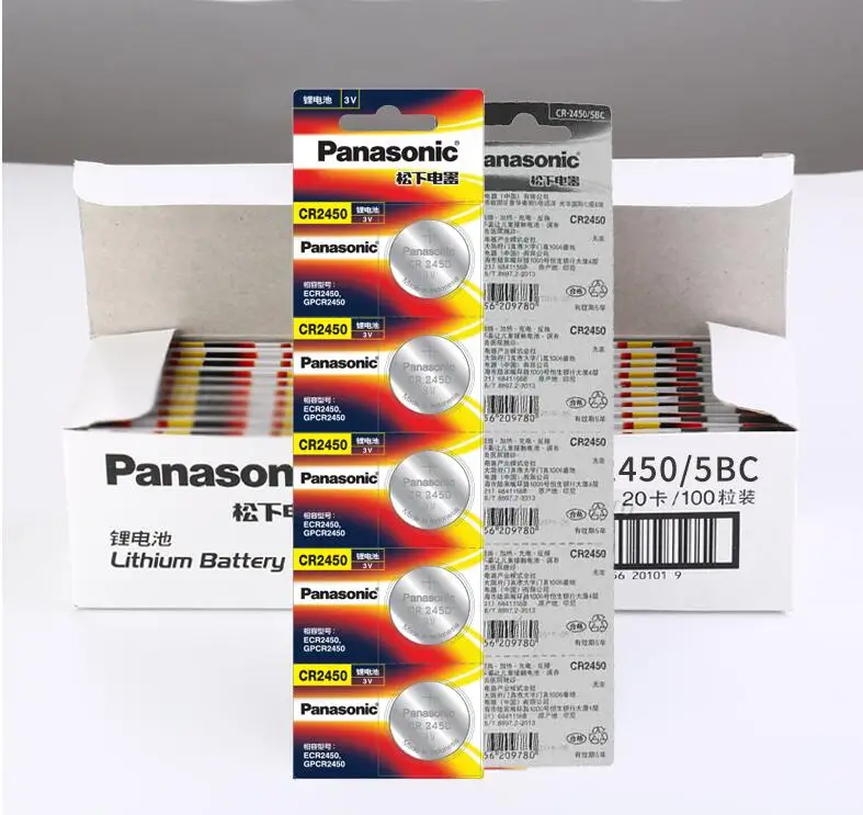 

100pcs/lot Panasonic CR2450 CR 2450 3V Lithium Button Cell Battery Coin Batteries For Watches,clocks,hearing aids